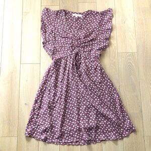 Monteau Los Angeles Mauve Floral V Neck Chiffon Dress Size S